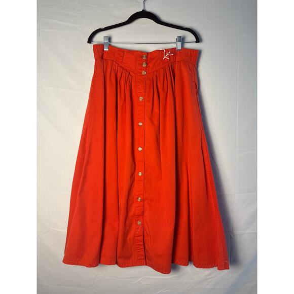 Vintage 80's Red A-line Button Front Pleated Midi Skirt Women's Size 34" - Picture 1 of 2